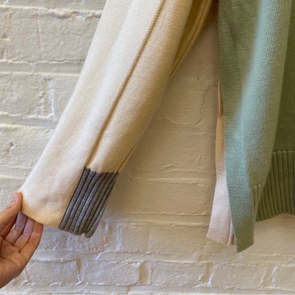 COS || Merino Contrast Knit Oversized Pullover Turtleneck Sweater Green Cream S - Picture 3 of 8
